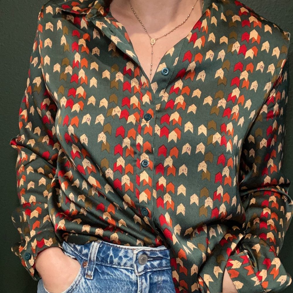 Satin Multi-Colored Button Down